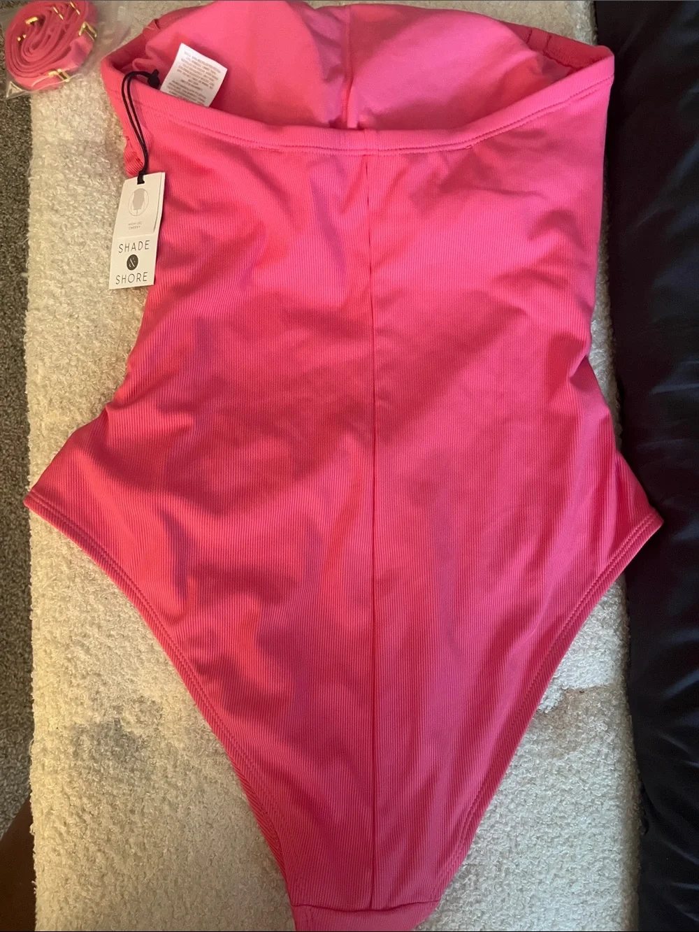 NWT Shade & Shore Pink Ribbed Strapless Convertible One Piece Swimsuit Medium